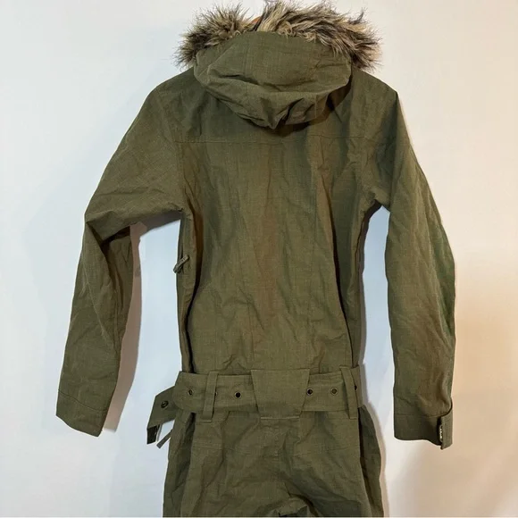 Roxy Snow Jumpsuit Snow Suit Olive Green Women’s XS Fur Lined Collar Y2K - Picture 4 of 15